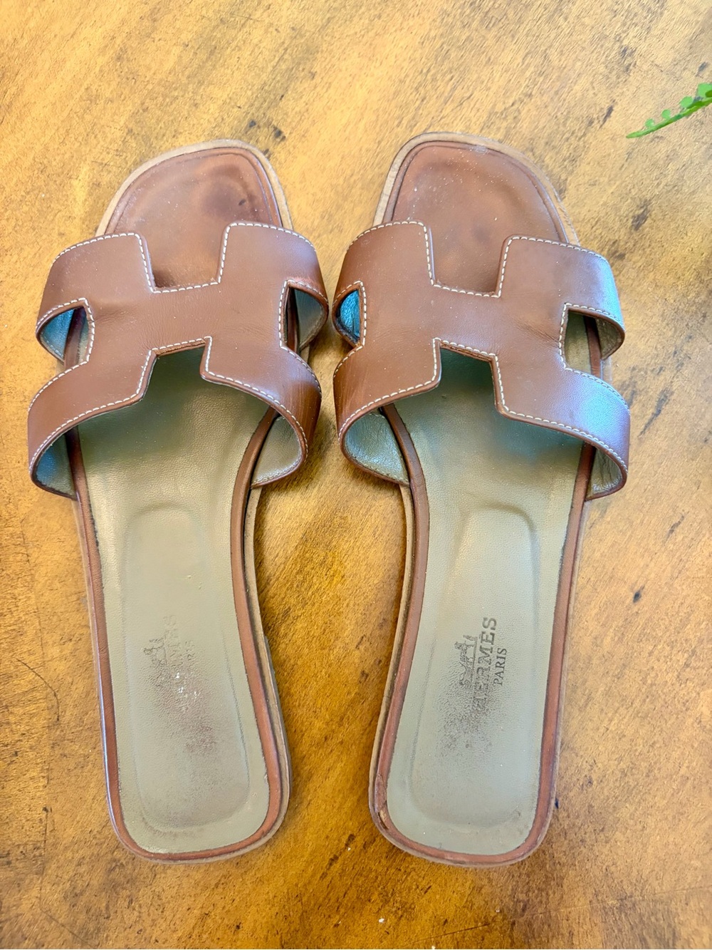 Hermes Brown Leather H Oran Slide Sandals - Picture 3 of 6
